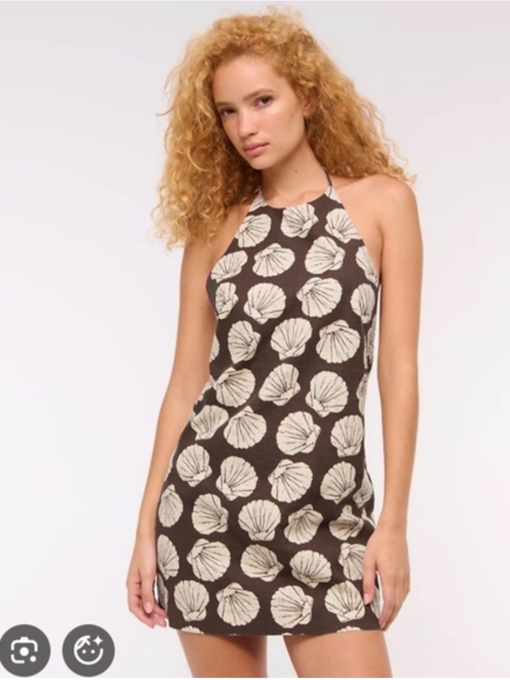 Abercrombie & Fitch Brown Halter Mini Dress with Cream Shell Print